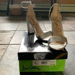 Size 8 1/2 womens Sam Edelman high heel silver dress sandals.